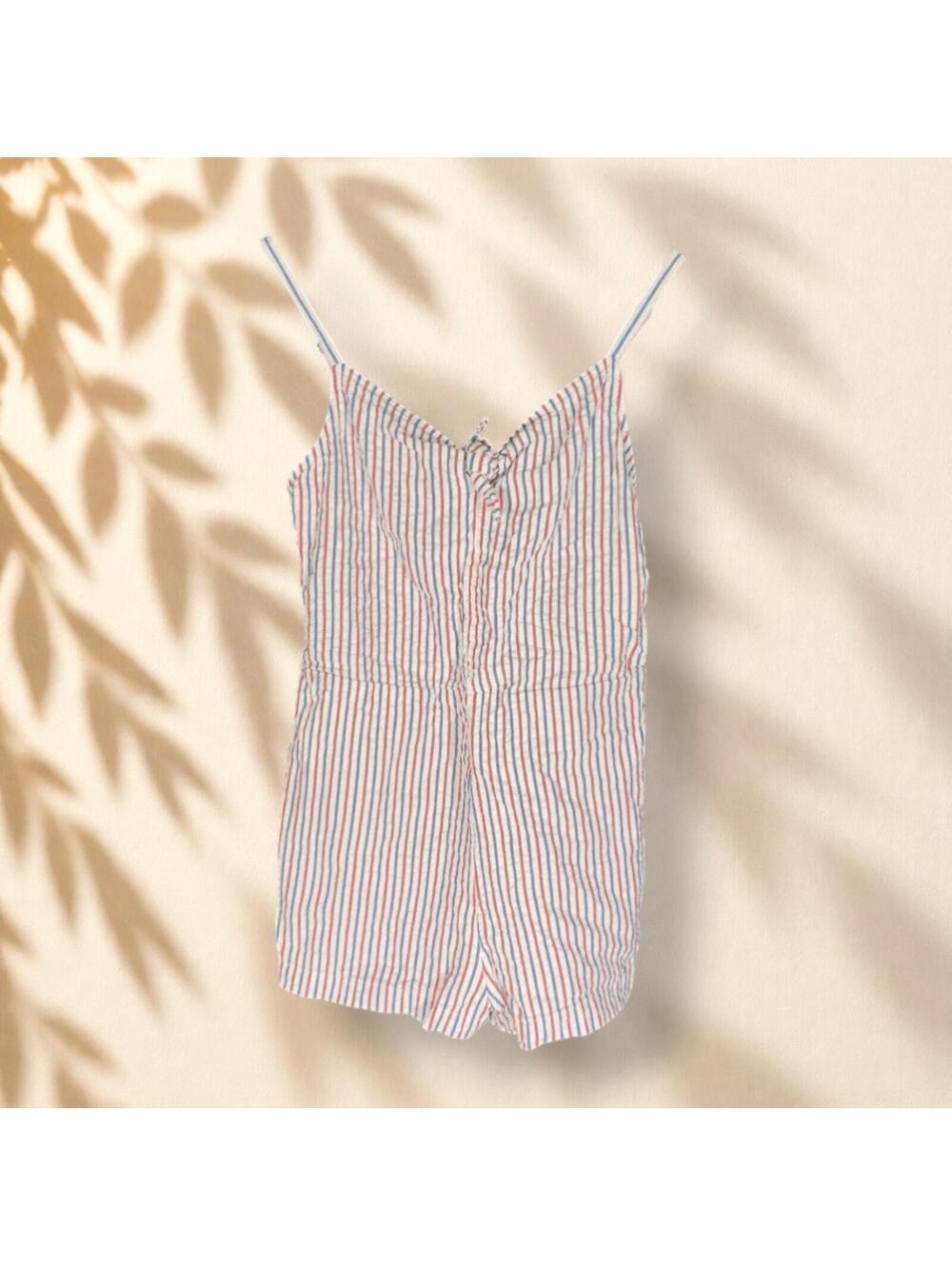 Vineyard Vines Jumpsuit Women 6 White Striped V-Neck Sleeveless Wide Strap